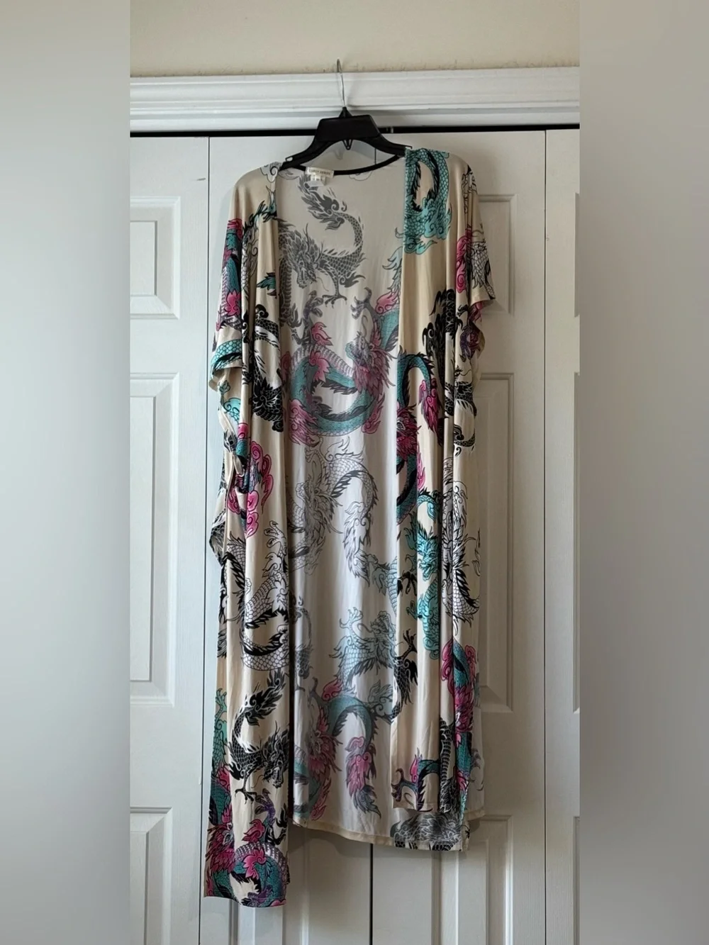 Cream Dragon Print Kimono Dress - Unbranded